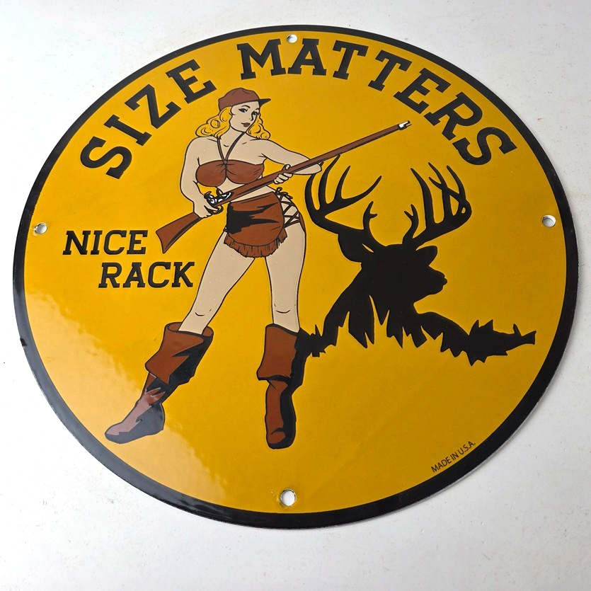 Vintage Browning Rifles Sign - Size Matters Deer Hunting Guns Porcelain Gas Sign - Image 15