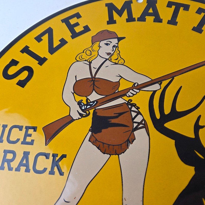 Vintage Browning Rifles Sign - Size Matters Deer Hunting Guns Porcelain Gas Sign - Image 3