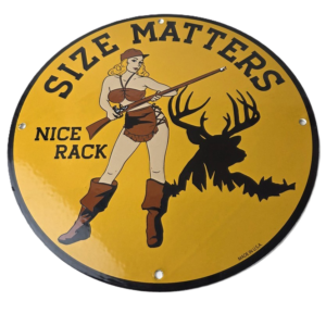 Vintage Browning Rifles Sign - Size Matters Deer Hunting Guns Porcelain Gas Sign