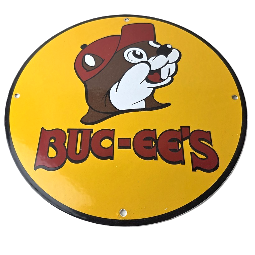Vintage Buc-ee's Sign - Bucee Beaver Gas Service Station Pump Porcelain Sign