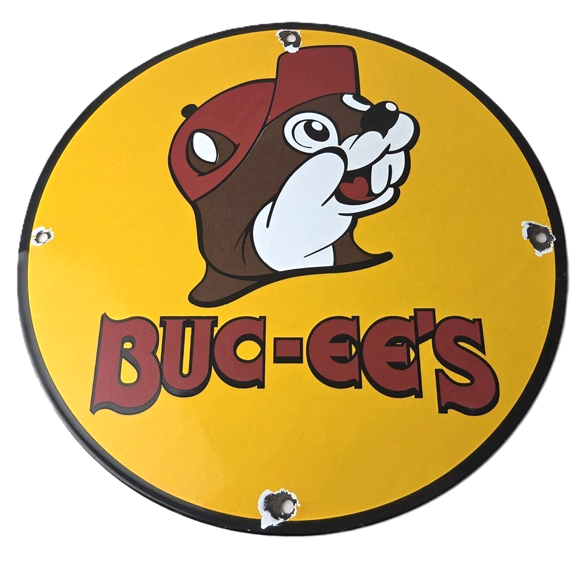 Vintage Buc-ee's Sign - Bucee Beaver Gas Service Station Pump Porcelain Sign