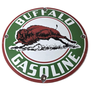Vintage Buffalo Gasoline Sign - Gas Motor Oil Pump Plate Porcelain Sign