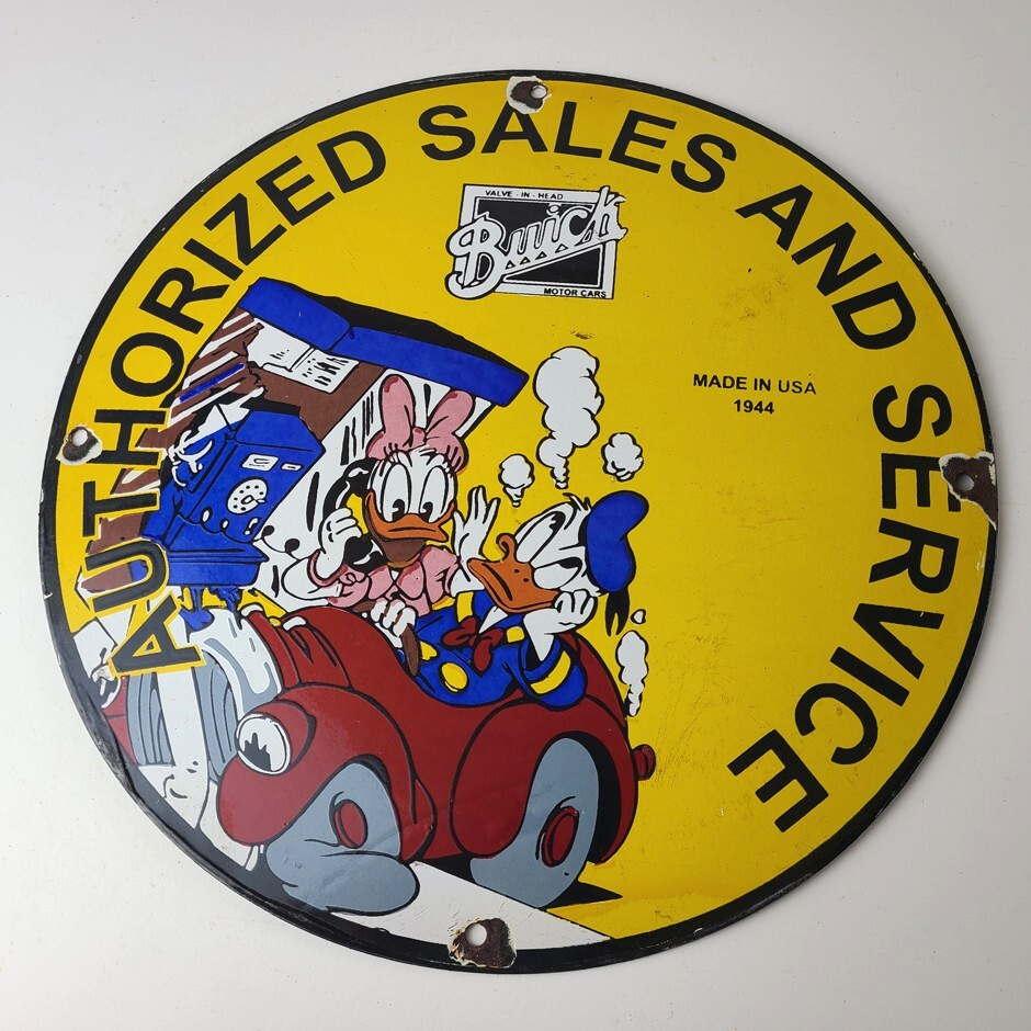Vintage Buick Automobiles Sign - Donald Duck Porcelain Auto Gas Pump Sign - Image 12