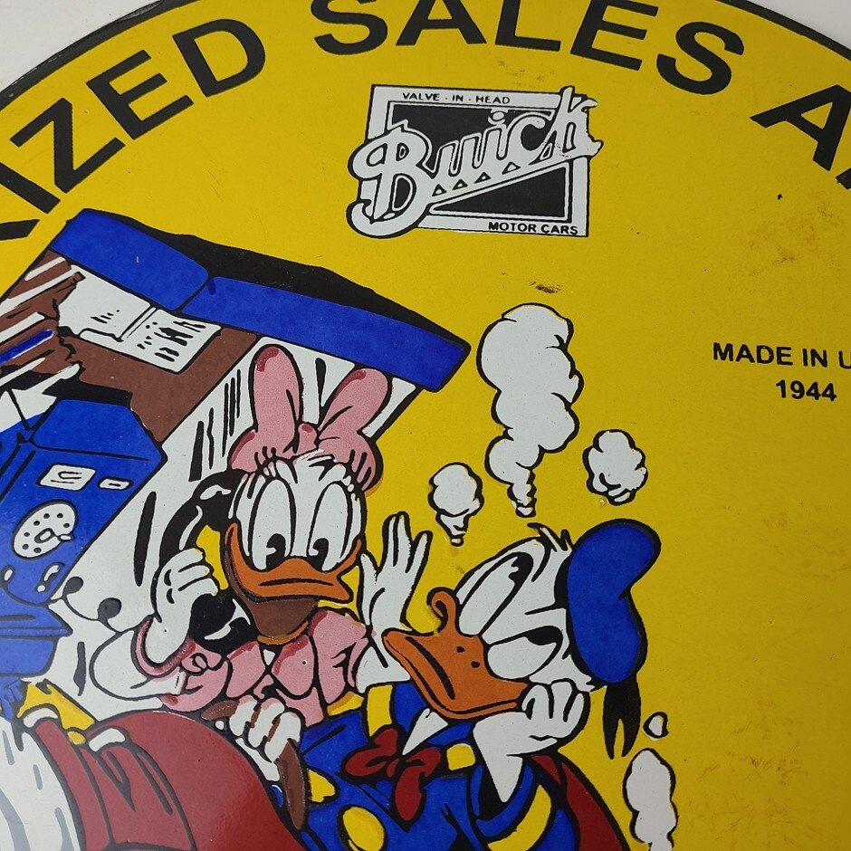 Vintage Buick Automobiles Sign - Donald Duck Porcelain Auto Gas Pump Sign - Image 3