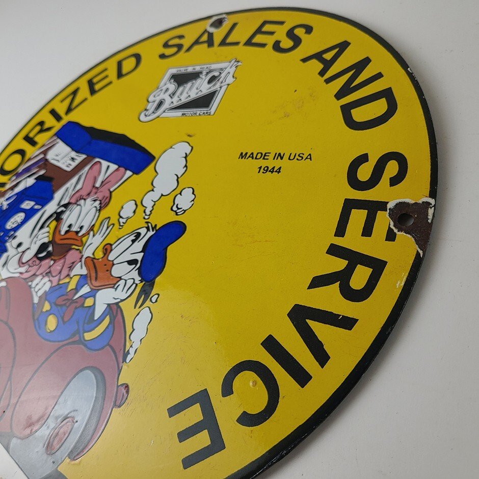 Vintage Buick Automobiles Sign - Donald Duck Porcelain Auto Gas Pump Sign - Image 9