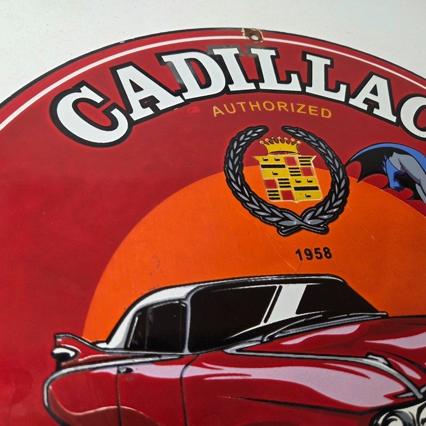Vintage Cadillac Service Sign - Batman DC Comics Gas Pump Plate Porcelain Sign - Image 5