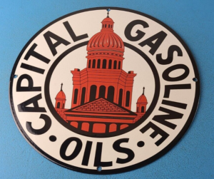 Vintage Capital Gasoline Sign Gas Motor Oil Pump Plate Porcelain Sign 305867589581