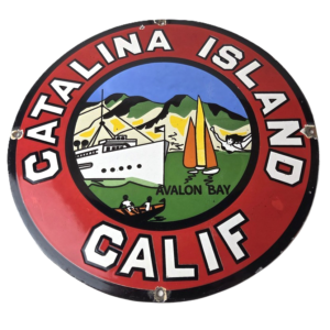 Vintage Catalina Island California Sign - Gas Pump Porcelain Advertising Sign