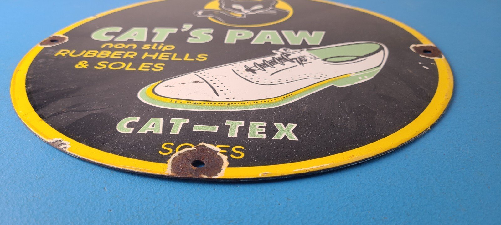 Vintage Cats Paw Shoes Sign - Porcelain Cat Tex Gas Service Pump Sign - Image 11