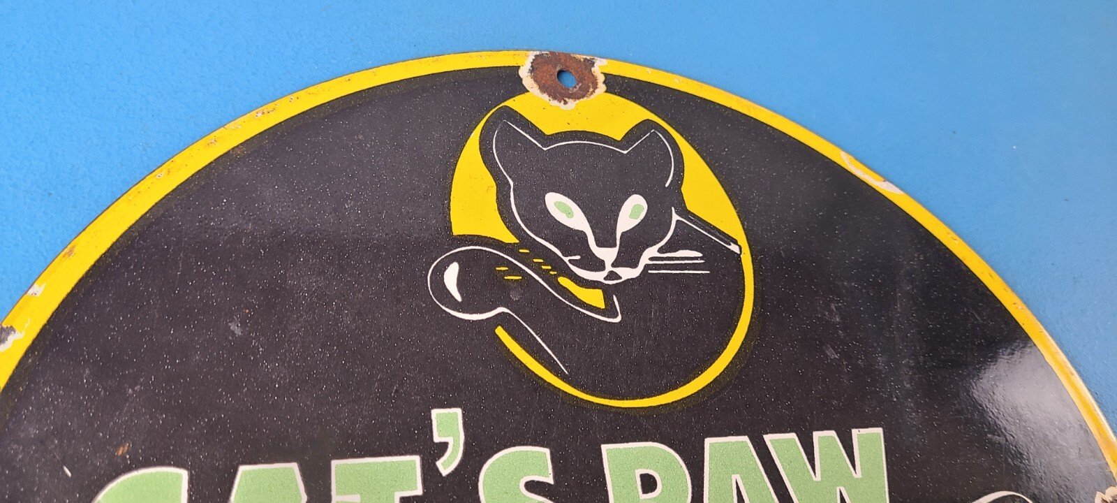 Vintage Cats Paw Shoes Sign - Porcelain Cat Tex Gas Service Pump Sign - Image 5