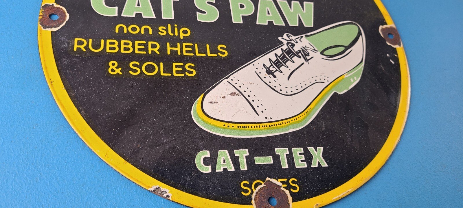 Vintage Cats Paw Shoes Sign - Porcelain Cat Tex Gas Service Pump Sign - Image 7