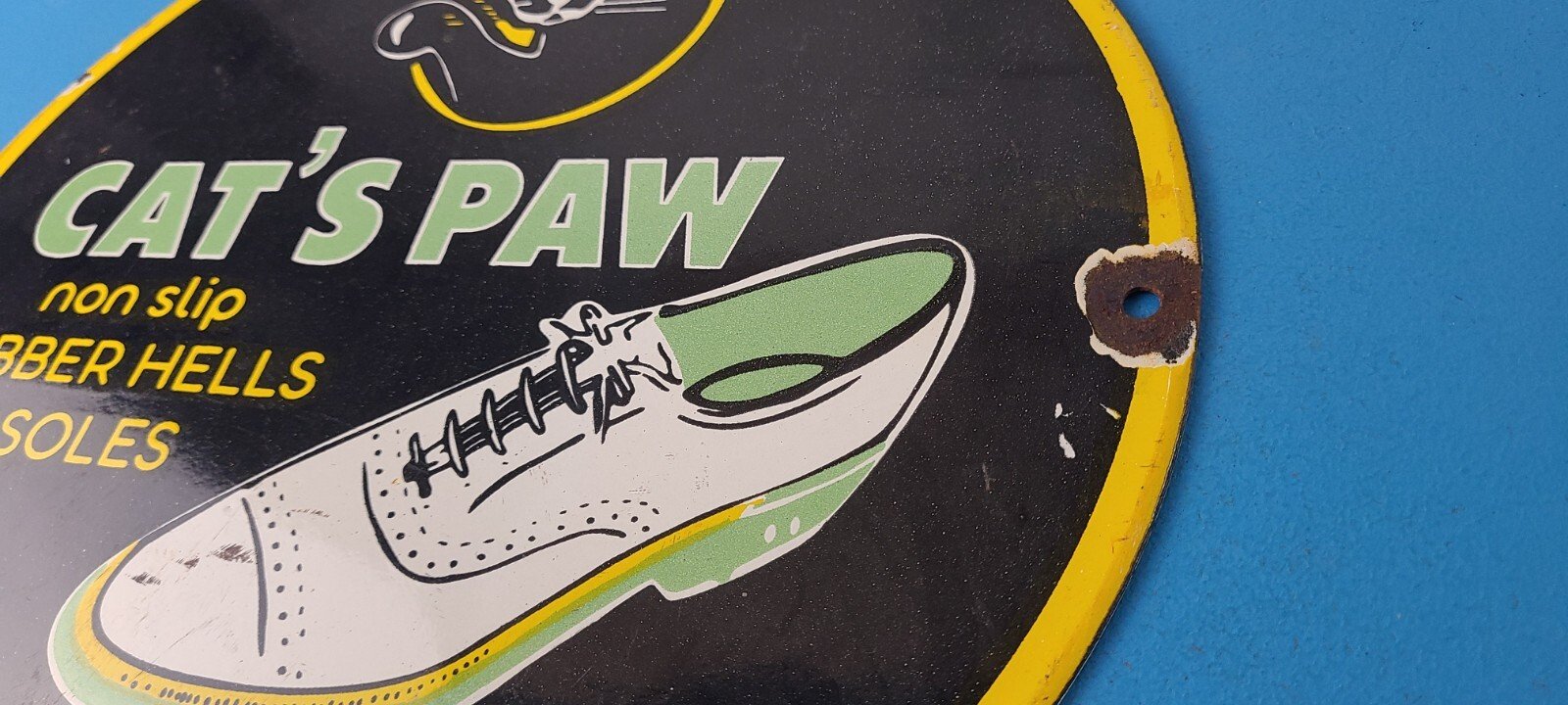 Vintage Cats Paw Shoes Sign - Porcelain Cat Tex Gas Service Pump Sign - Image 9