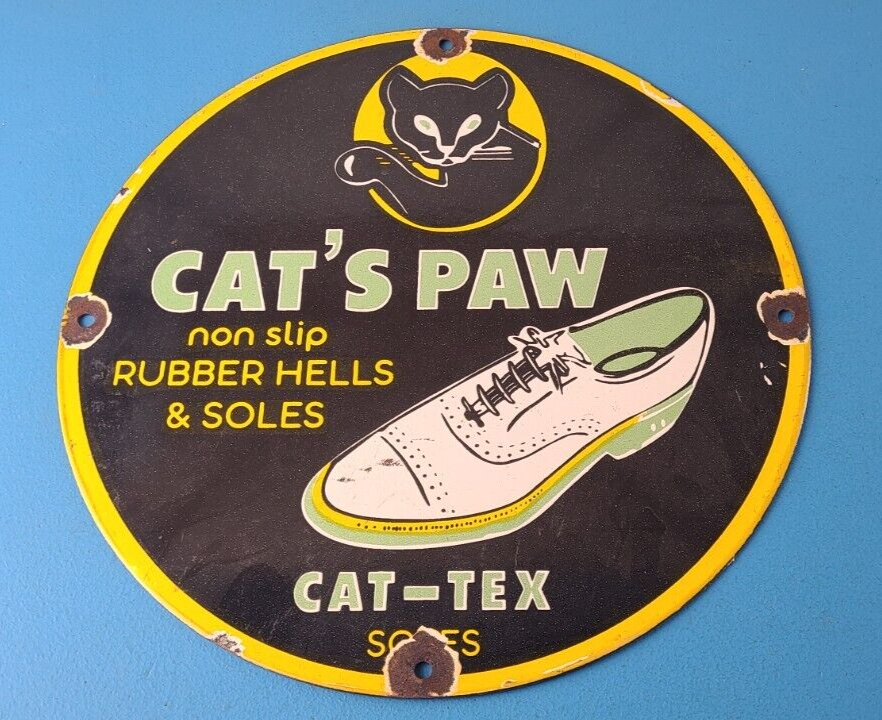 Vintage Cats Paw Shoes Sign - Porcelain Cat Tex Gas Service Pump Sign