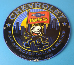 Vintage Chevrolet Porcelain Sign Felix Service Man Cave Bar Wall Gas Pump Sign 305884733321