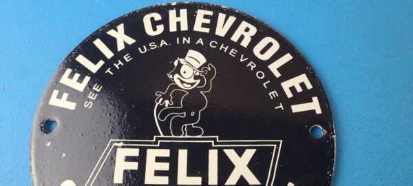 Vintage Chevrolet Porcelain Sign Felix The Cat Service Gas Pump Chevy Sign 305650460051 2