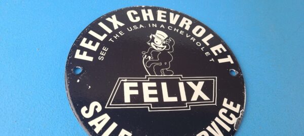 Vintage Chevrolet Porcelain Sign Felix The Cat Service Gas Pump Chevy Sign 305650460051 5