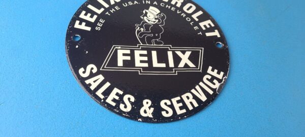 Vintage Chevrolet Porcelain Sign Felix The Cat Service Gas Pump Chevy Sign 305650460051 6