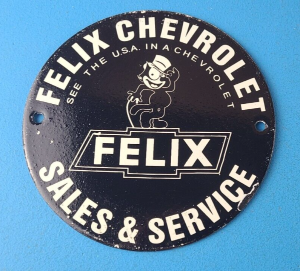 Vintage Chevrolet Porcelain Sign Felix The Cat Service Gas Pump Chevy Sign 305650460051