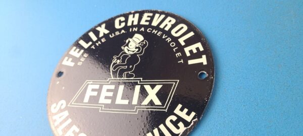 Vintage Chevrolet Porcelain Sign Felix The Cat Service Gas Pump Chevy Sign 305650460051 8