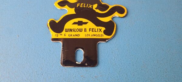 Vintage Chevrolet Porcelain Sign Felix the Cat License Ad Topper Auto Gas Sign 305786724801 10