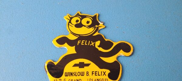 Vintage Chevrolet Porcelain Sign Felix the Cat License Ad Topper Auto Gas Sign 305786724801 11