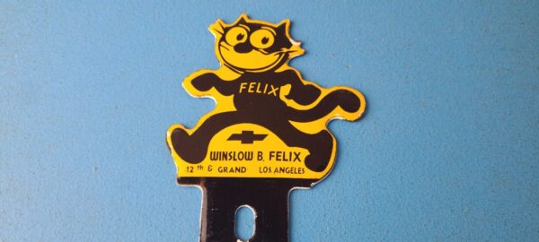 Vintage Chevrolet Porcelain Sign Felix the Cat License Ad Topper Auto Gas Sign 305786724801 2