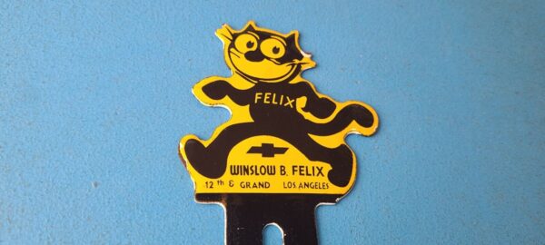 Vintage Chevrolet Porcelain Sign Felix the Cat License Ad Topper Auto Gas Sign 305786724801 4