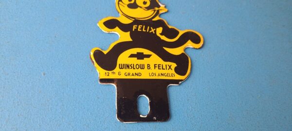 Vintage Chevrolet Porcelain Sign Felix the Cat License Ad Topper Auto Gas Sign 305786724801 5