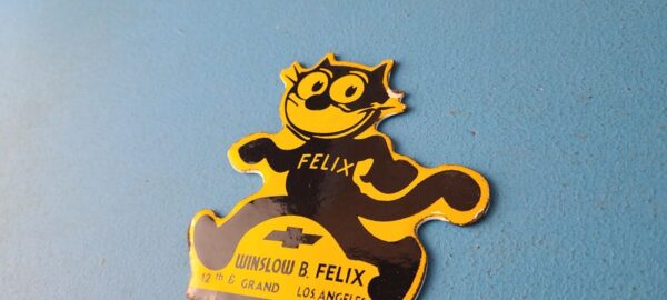 Vintage Chevrolet Porcelain Sign Felix the Cat License Ad Topper Auto Gas Sign 305786724801 6