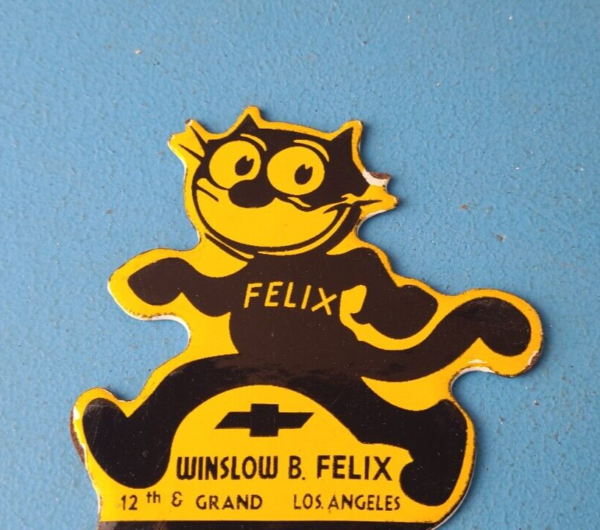 Vintage Chevrolet Porcelain Sign Felix the Cat License Ad Topper Auto Gas Sign 305786724801