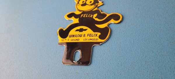 Vintage Chevrolet Porcelain Sign Felix the Cat License Ad Topper Auto Gas Sign 305786724801 8