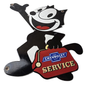 Vintage Chevrolet Porcelain Sign - Service Gas Pump Chevy FELIX Advertising Sign