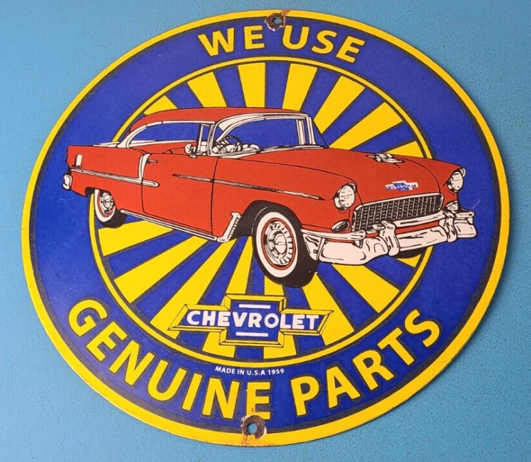 Vintage Chevrolet Sign Genuine Parts Automobile Motors Gas Pump Porcelain Sign 306069121431