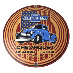 Vintage Chevrolet Trucks Sign - Porcelain Bow-Tie Classic Pickup Gas Pump Sign