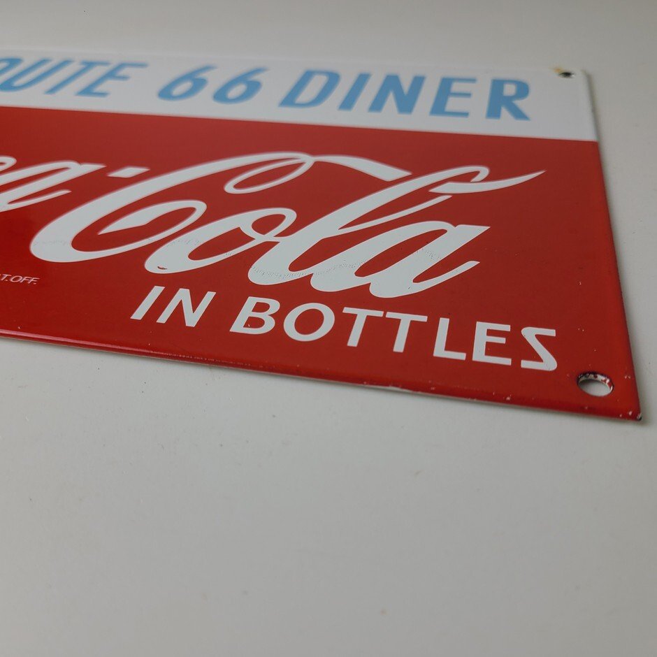 Vintage Coca Cola Porcelain Sign - Route 66 Gas Pump Soda Diner Sign - Image 11