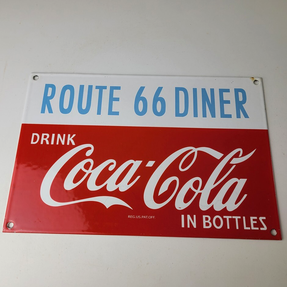 Vintage Coca Cola Porcelain Sign - Route 66 Gas Pump Soda Diner Sign - Image 12
