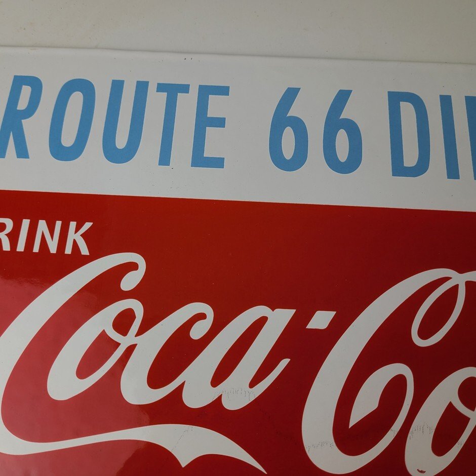 Vintage Coca Cola Porcelain Sign - Route 66 Gas Pump Soda Diner Sign - Image 3