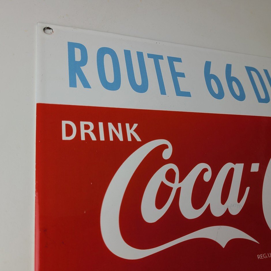 Vintage Coca Cola Porcelain Sign - Route 66 Gas Pump Soda Diner Sign - Image 5