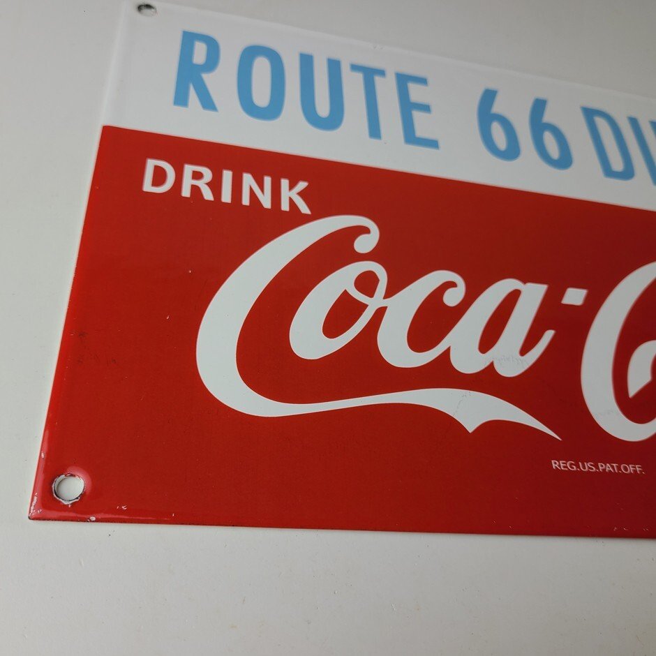 Vintage Coca Cola Porcelain Sign - Route 66 Gas Pump Soda Diner Sign - Image 7