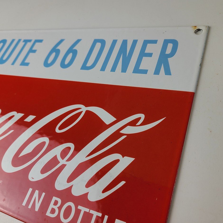Vintage Coca Cola Porcelain Sign - Route 66 Gas Pump Soda Diner Sign - Image 8