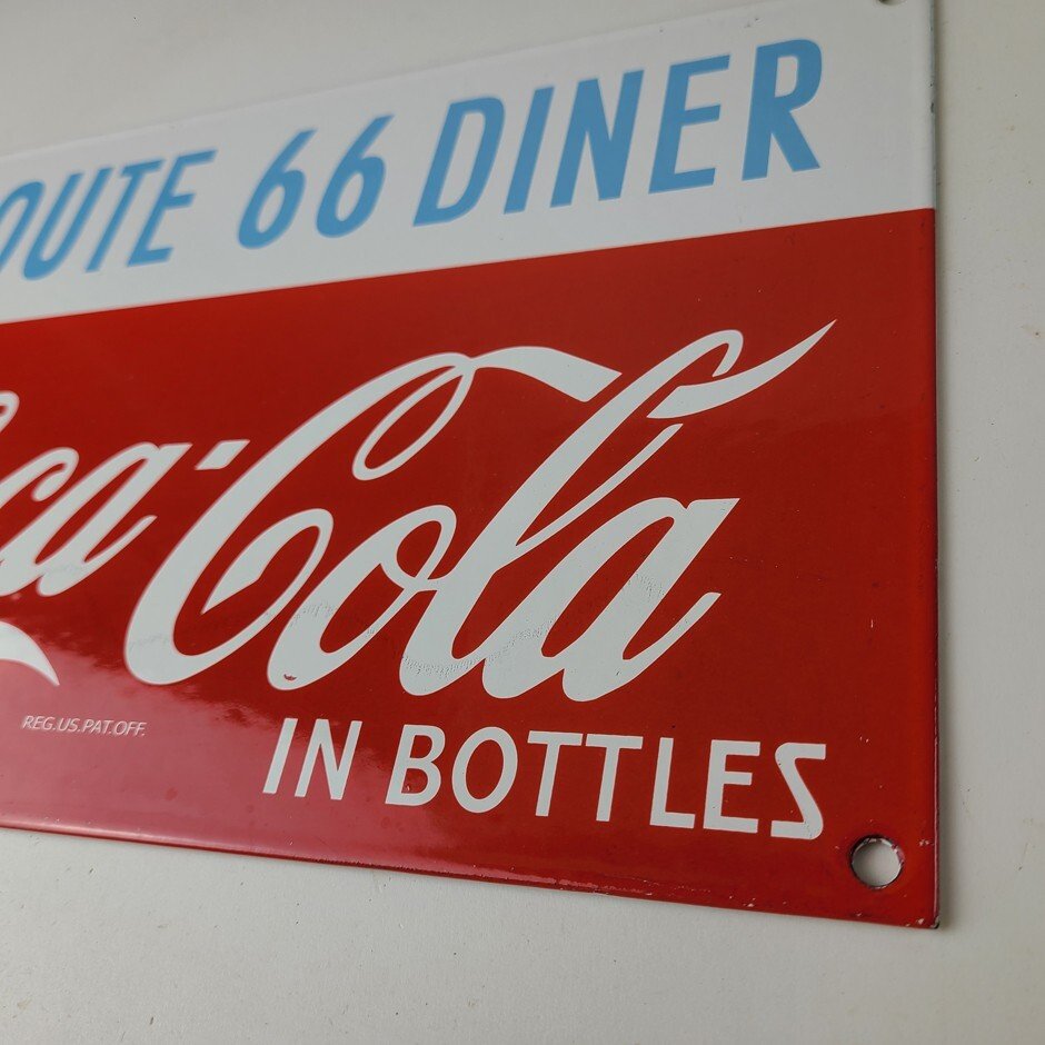 Vintage Coca Cola Porcelain Sign - Route 66 Gas Pump Soda Diner Sign - Image 9
