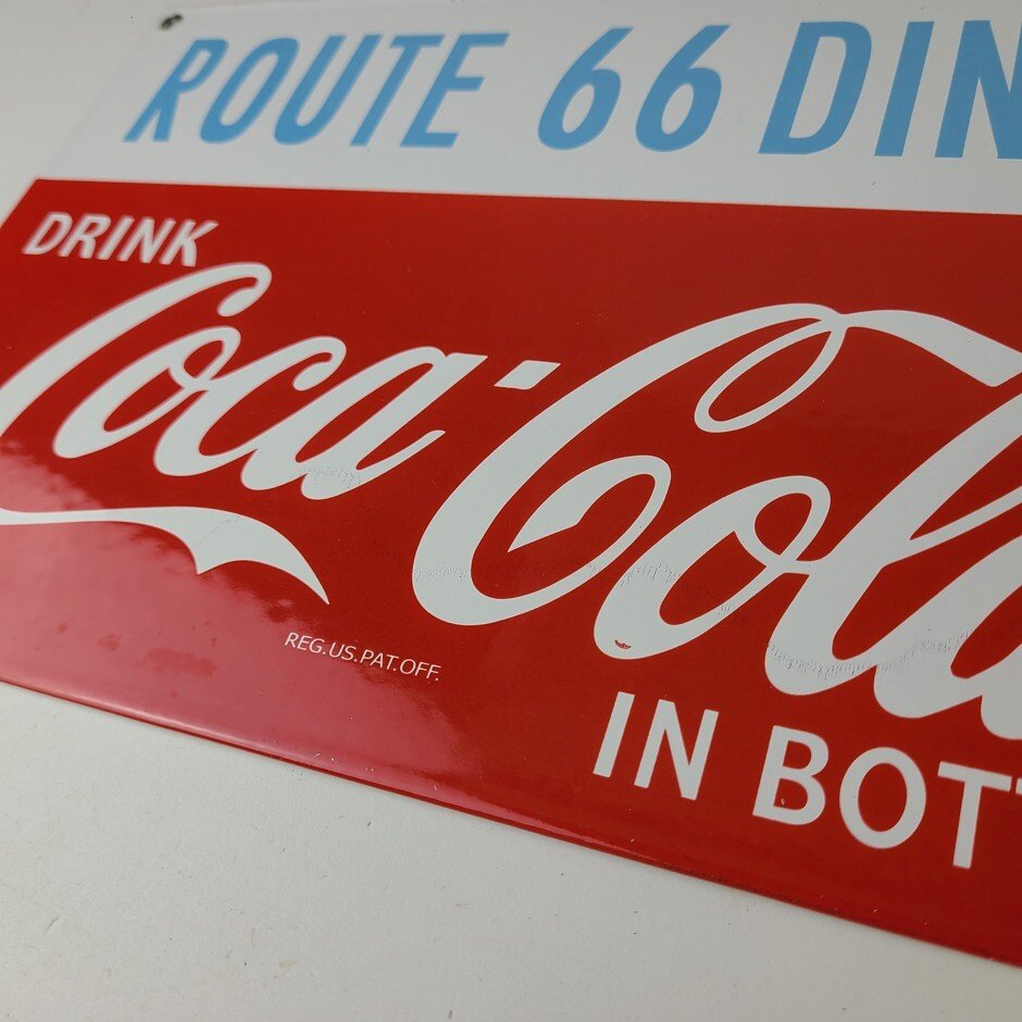 Vintage Coca Cola Porcelain Sign - Route 66 Gas Pump Soda Diner Sign - Image 10
