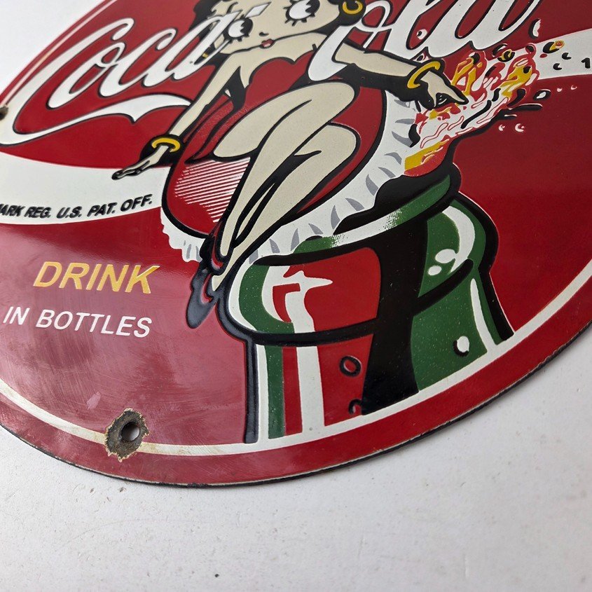 Vintage Coca Cola Sign - Betty Boop Bottle Gas Pump Porcelain Ad Sign - Image 14
