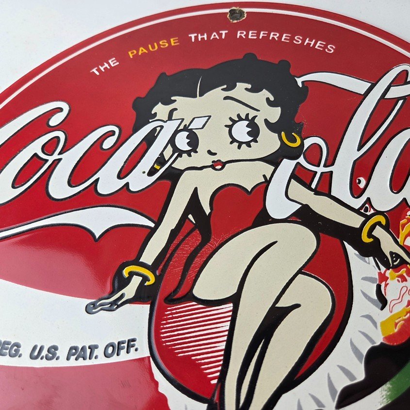 Vintage Coca Cola Sign - Betty Boop Bottle Gas Pump Porcelain Ad Sign - Image 3