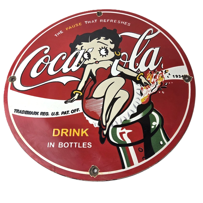 Vintage Coca Cola Sign - Betty Boop Bottle Gas Pump Porcelain Ad Sign