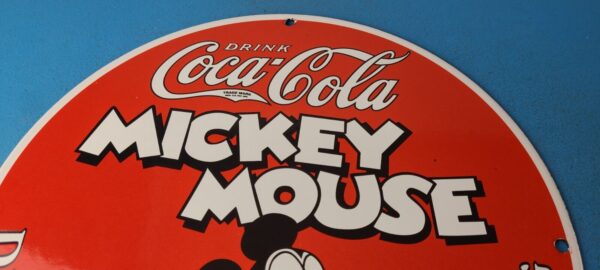 Vintage Coca Cola Sign Disney Mickey Mouse Refreshing Soda Gas Porcelain Sign 305774176331 12