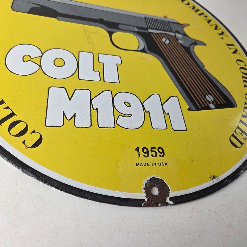 Vintage Colt Firearms Sign - Single Action M1911 Pistol Guns Porcelain Gas Sign - Image 11