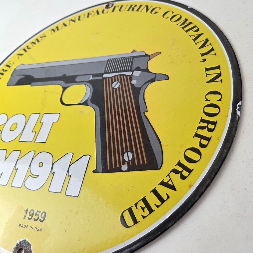 Vintage Colt Firearms Sign - Single Action M1911 Pistol Guns Porcelain Gas Sign - Image 13