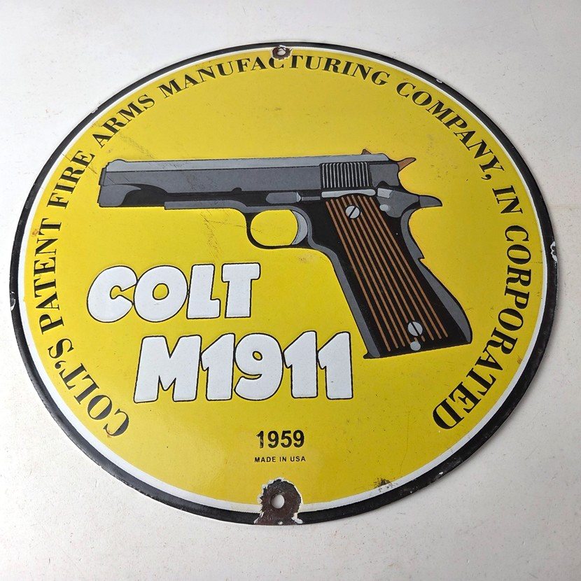Vintage Colt Firearms Sign - Single Action M1911 Pistol Guns Porcelain Gas Sign - Image 15