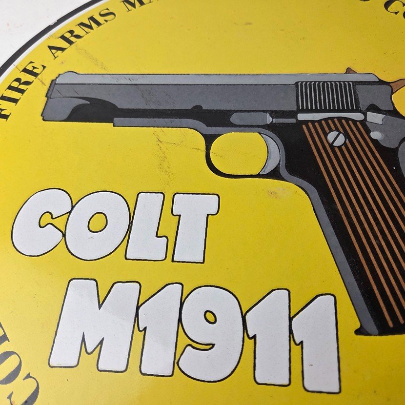 Vintage Colt Firearms Sign - Single Action M1911 Pistol Guns Porcelain Gas Sign - Image 3